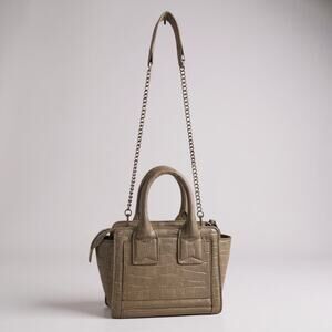 Zara Faux Croc Embossed Beige Crossbody Top Handle bag Small